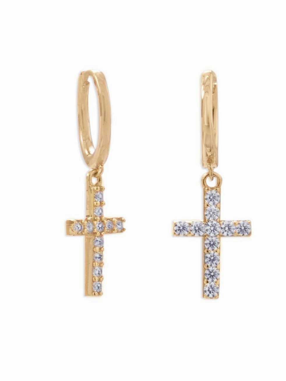 Square Decoration Gold-plated Sterling Silver Huggie Hoop Earrings with Dangle Cross