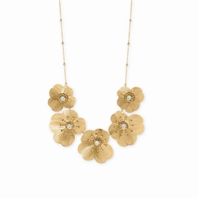 Versatile Adornment Gold Tone Flower Bib Necklace with Crystals Adjustable Length