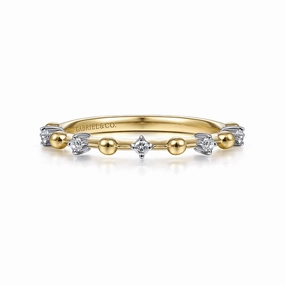 14K Yellow Gold Bujukan and Diamond Station Alternating Ring Unique Features Polished Line