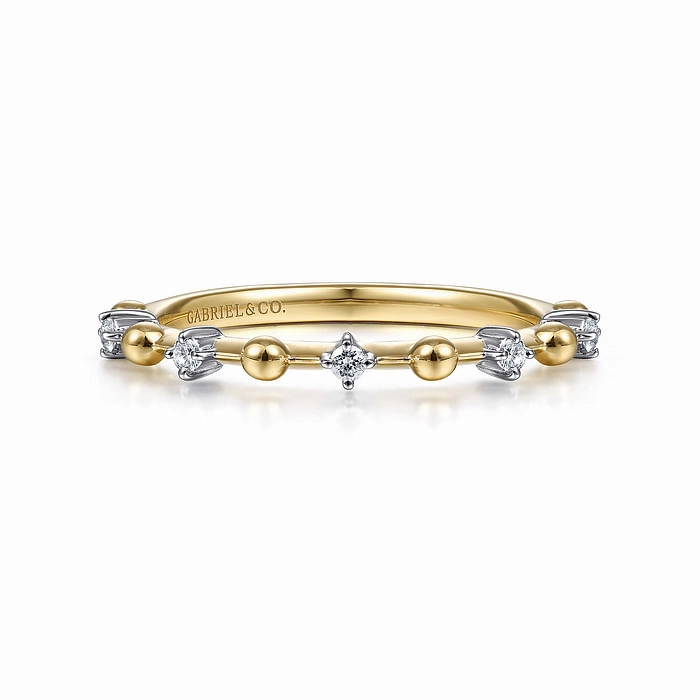 14K Yellow Gold Bujukan and Diamond Station Alternating Ring Unique Features Polished Line