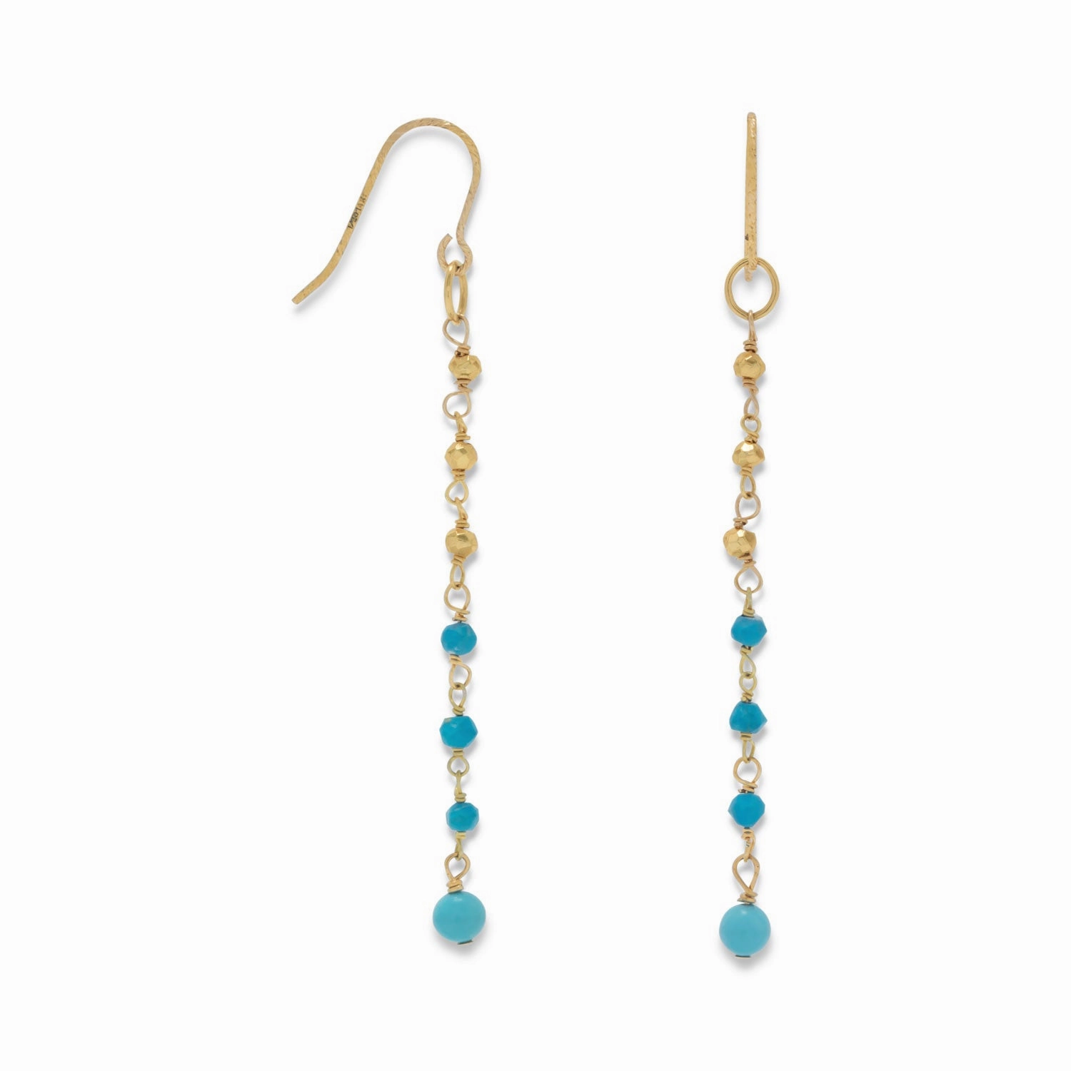 Decorative Product Decorative Style Goldtone Chain Drop Earrings with Reconstituted Turquoise Bead Drops