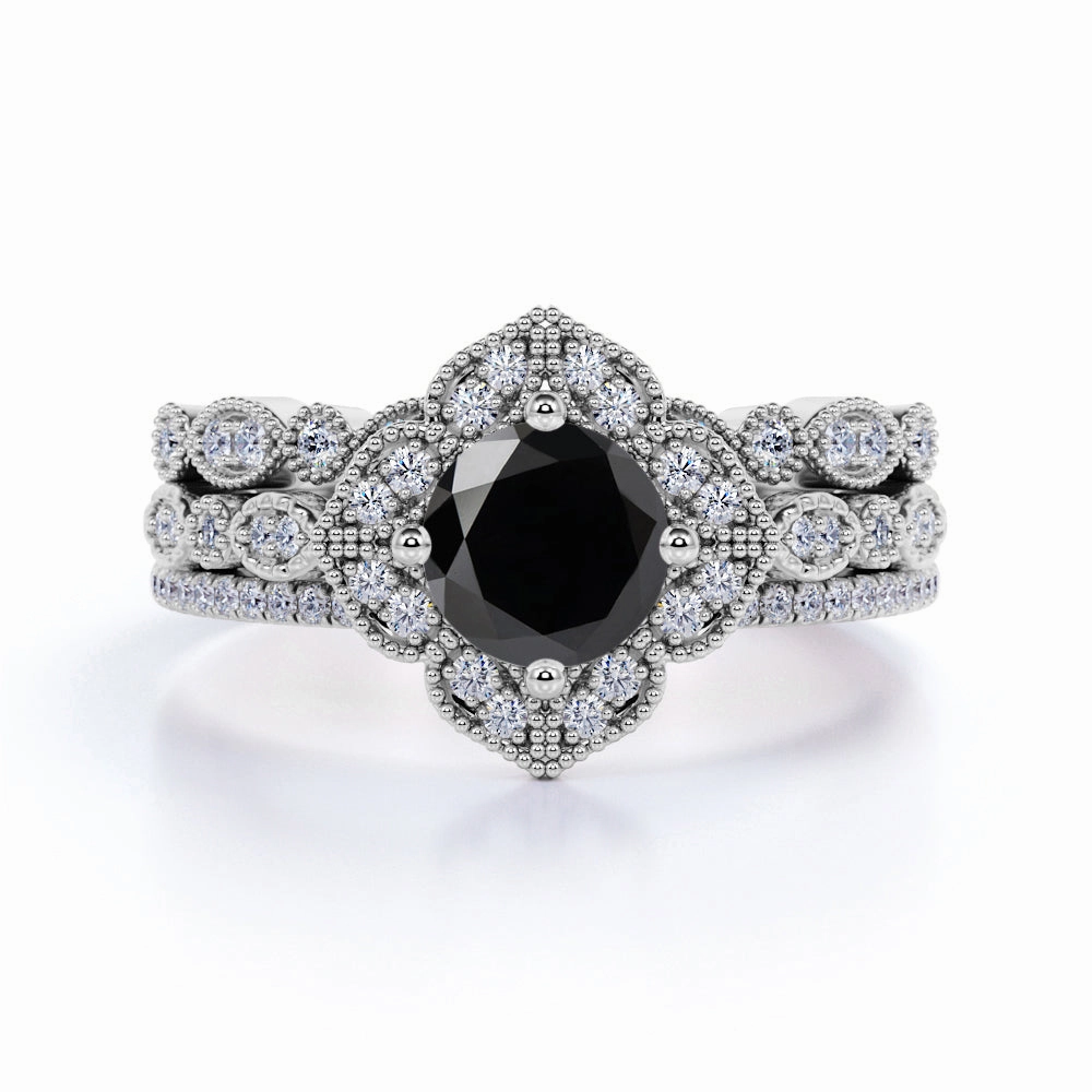2 ct Trio Lab Black Diamond Wedding Ring Set Traditional Decoration