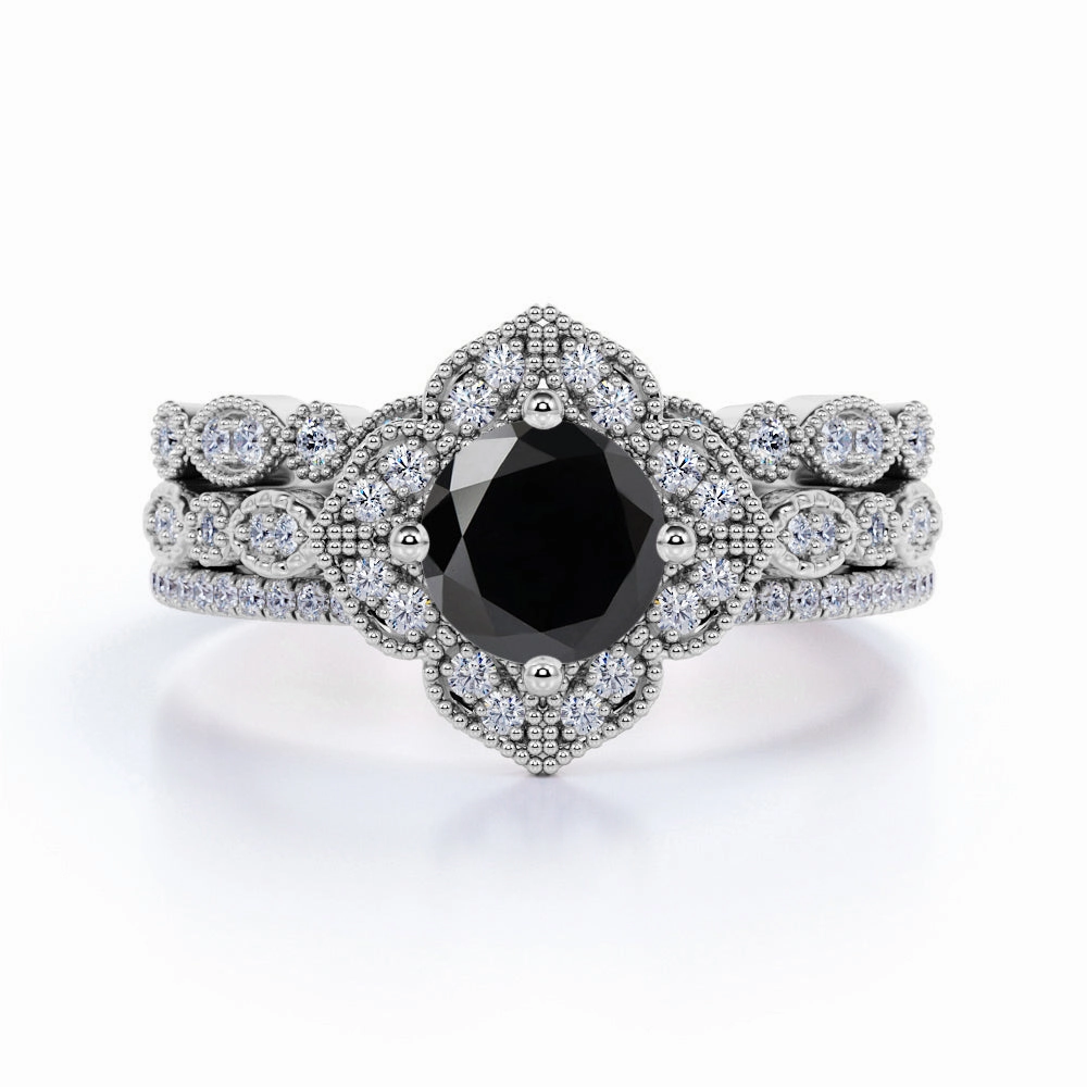Gentle Contour 2 ct Trio Lab Black Diamond Wedding Ring Set