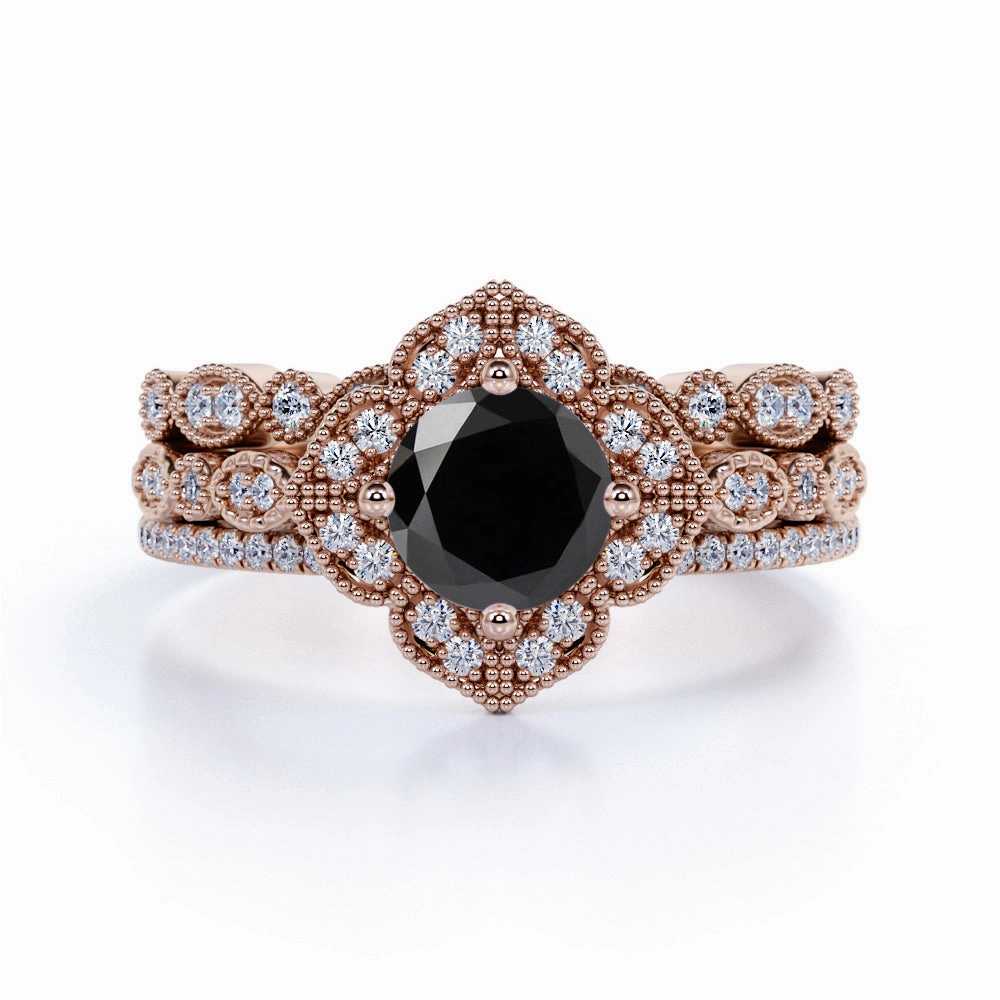 Everyday Fashion Luxury Creation 2 ct Trio Lab Black Diamond Wedding Ring Set