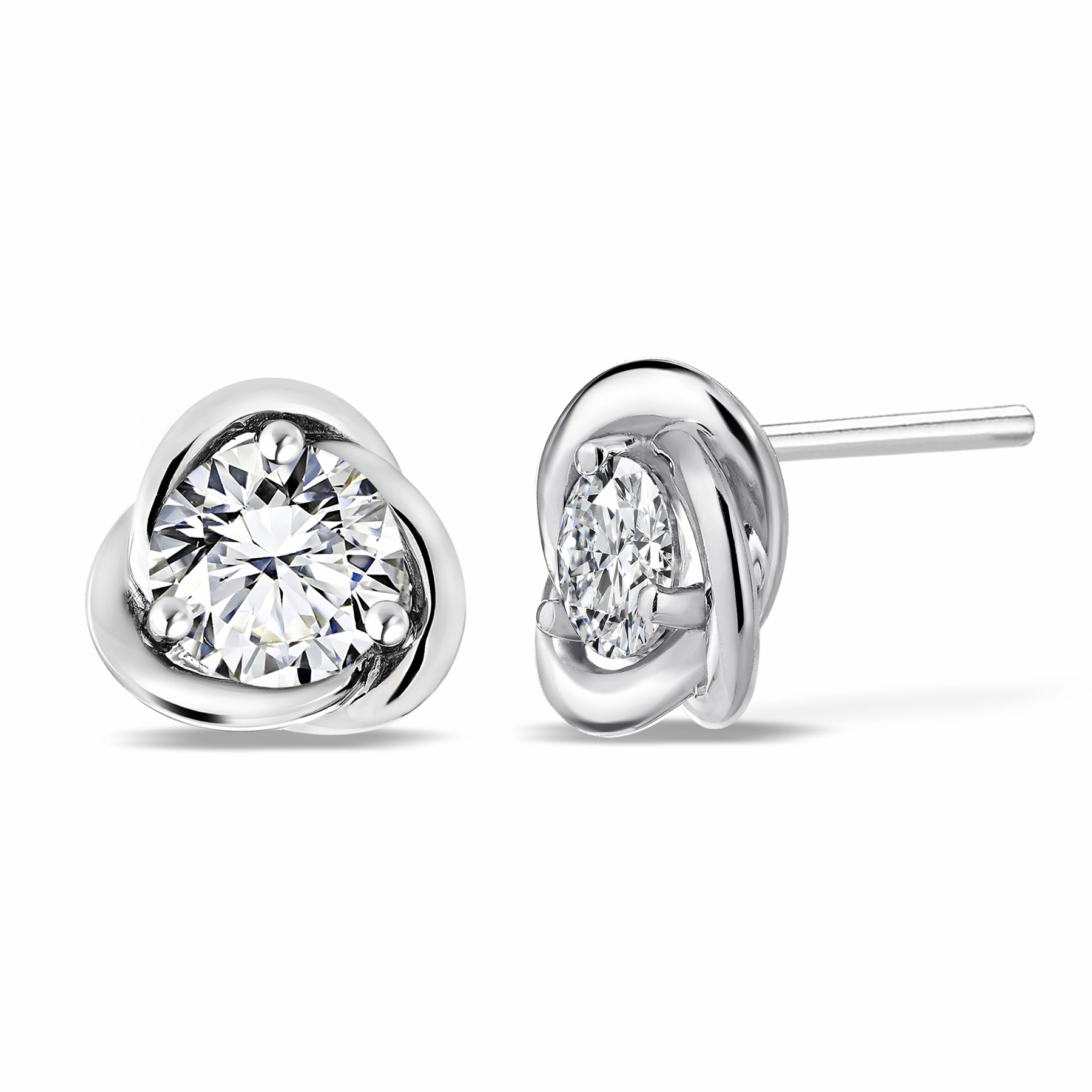 Durable piece Certified Half Carat TCW Round Cut Lab Grown Diamond Petite Twist Stud Earrings in 18k White Gold over Silver