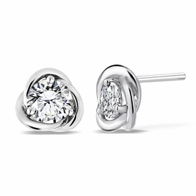 Durable piece Certified Half Carat TCW Round Cut Lab Grown Diamond Petite Twist Stud Earrings in 18k White Gold over Silver