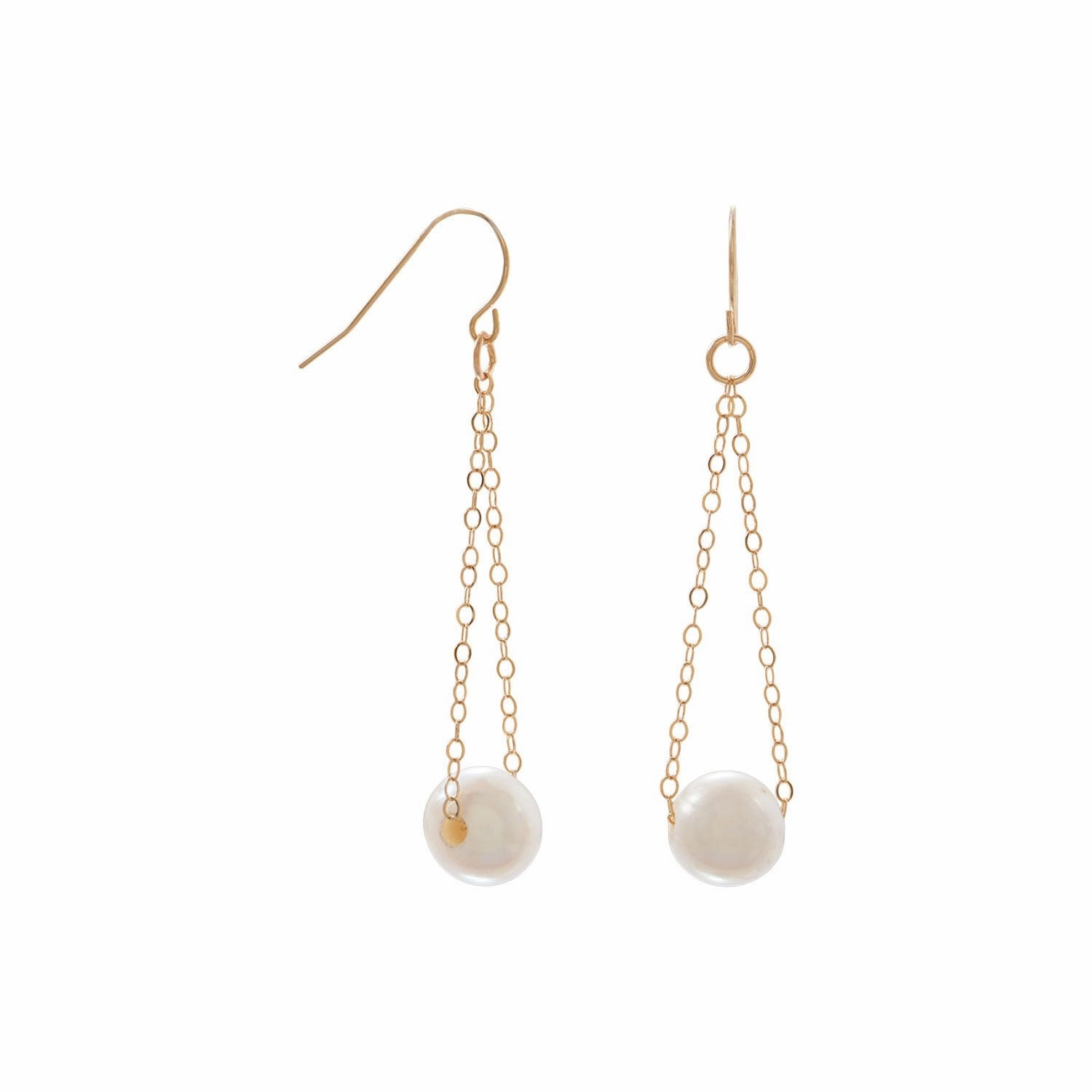 Floating Cultured Freshwater Pearl Earrings 14k Yellow Gold Unique Selection Dull Accessory