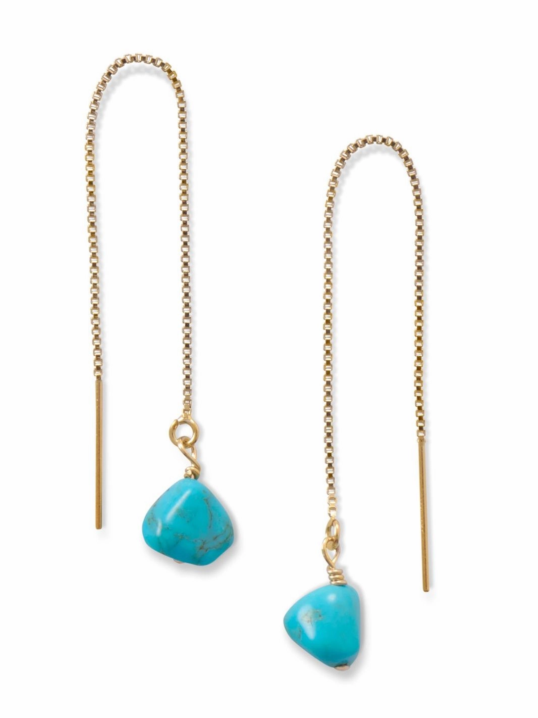 Threader Chain Earrings Gold-filled with Reconstituted Turquoise Bead Ends Pretty Look Party Embellishment
