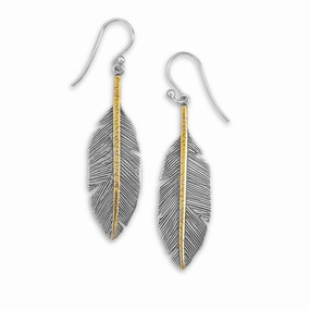 Attractive Look Radiant Embellishment Feather Earrings Two Tone Antique Finish Gold-plated Sterling Silver