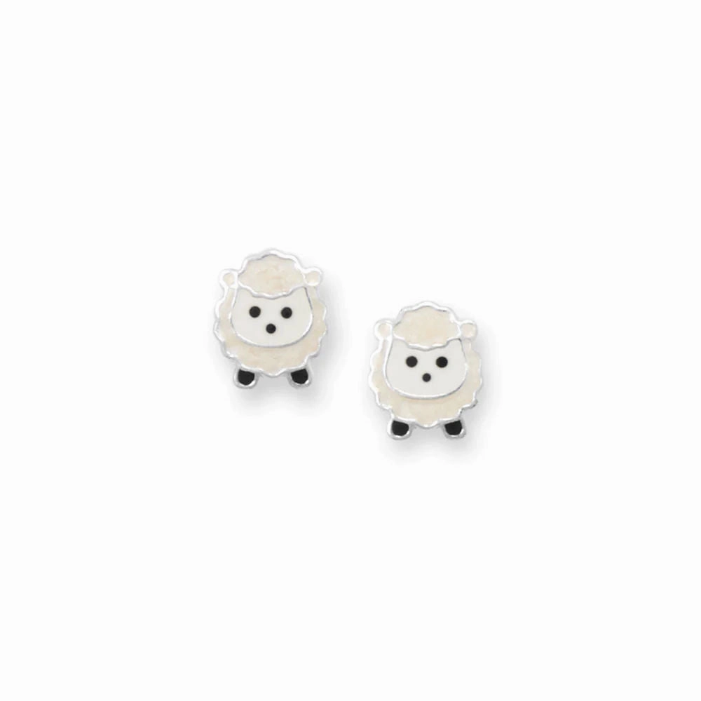Sheep Lamb Stud Earrings Sterling Silver with Enamel Color Children's Bohemian Ornament Business Adornment
