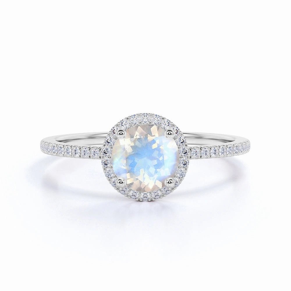 1.5 ct Round Blue Moonstone Halo Engagement Ring Effortless Fit