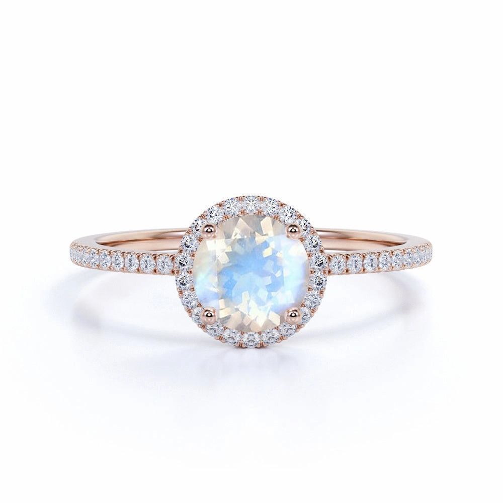 1.5 ct Round Blue Moonstone Halo Engagement Ring Signature Style Festive Look