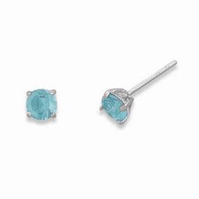 Light Blue Cubic Zirconia Rhodium Stud Earrings Nontarnish - March Exquisite Look Office Embellishment