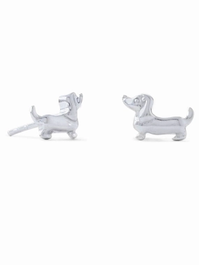 Cute Dachshund Dog Stud Earrings - Sterling Silver Polished Ornament