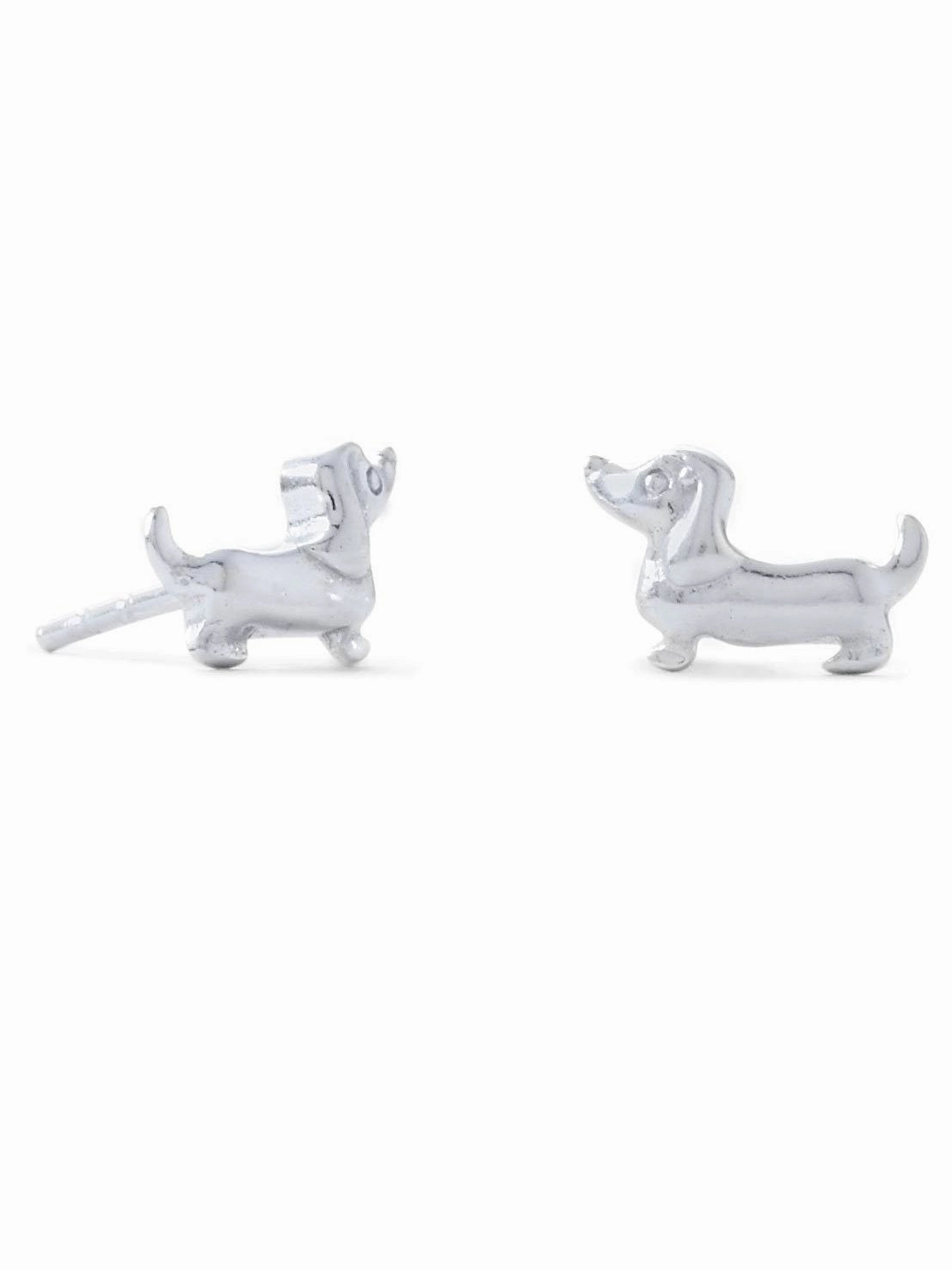 Cute Dachshund Dog Stud Earrings - Sterling Silver Polished Ornament