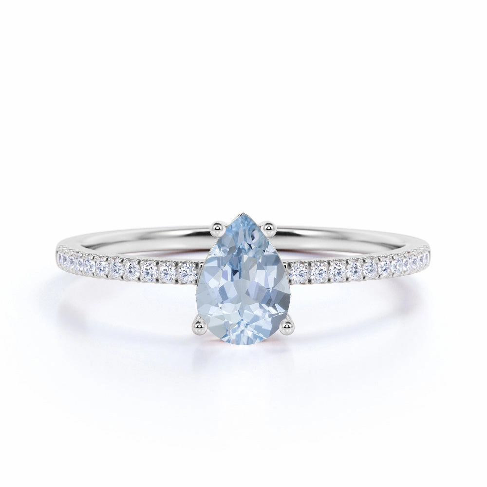 Unique Fit Simple Mark 1.25 ct Pear Aquamarine Pave Engagement Ring