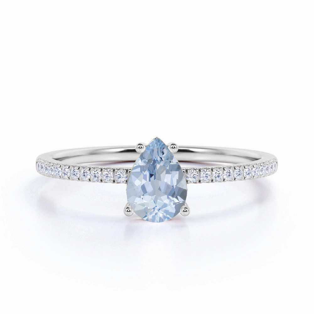 Beautiful Accessory Luxury Proportion 1.25 ct Pear Aquamarine Pave Engagement Ring