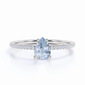 Unique Fit Simple Mark 1.25 ct Pear Aquamarine Pave Engagement Ring