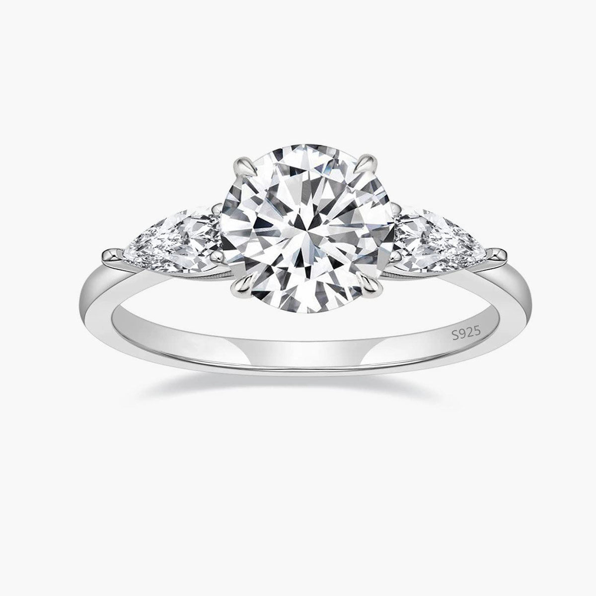 925 Sterling Silver Women's Round Cut 3 Stone Promise Ring All Match Lightweight Material