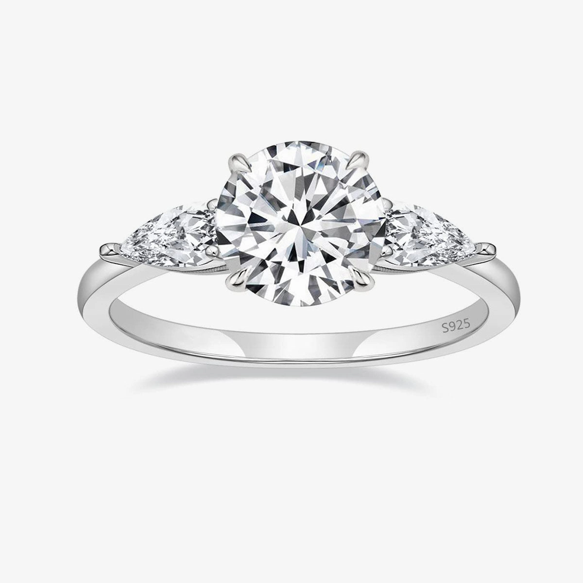 925 Sterling Silver Women's Round Cut 3 Stone Promise Ring Part Of Collection