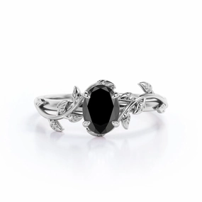1 ct Oval Lab Black Diamond Leaf Style Engagement Ring High-End Work Sentimental Decoration