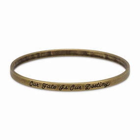 Passed Down Bright Fusions Antiqued Brass Bangle Bracelet Stackable Fate Destiny Talking Message 4.5mm