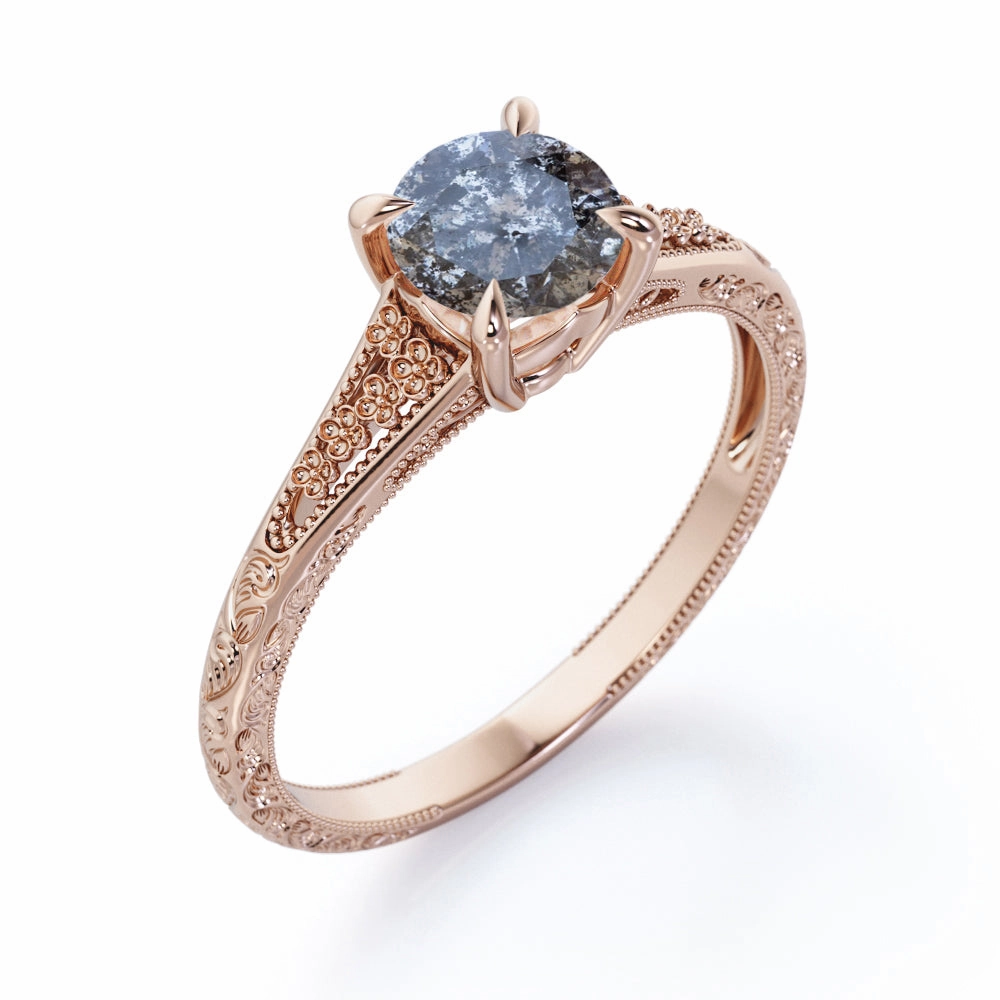 Inspiring Jewelry Shiny Accessory Vintage 0.33 Ct Round Salt and Pepper Diamond Engagement Ring