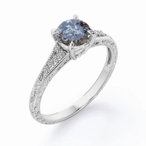 Premium Ornament HighEnd Piece Vintage 0.33 Ct Round Salt and Pepper Diamond Engagement Ring