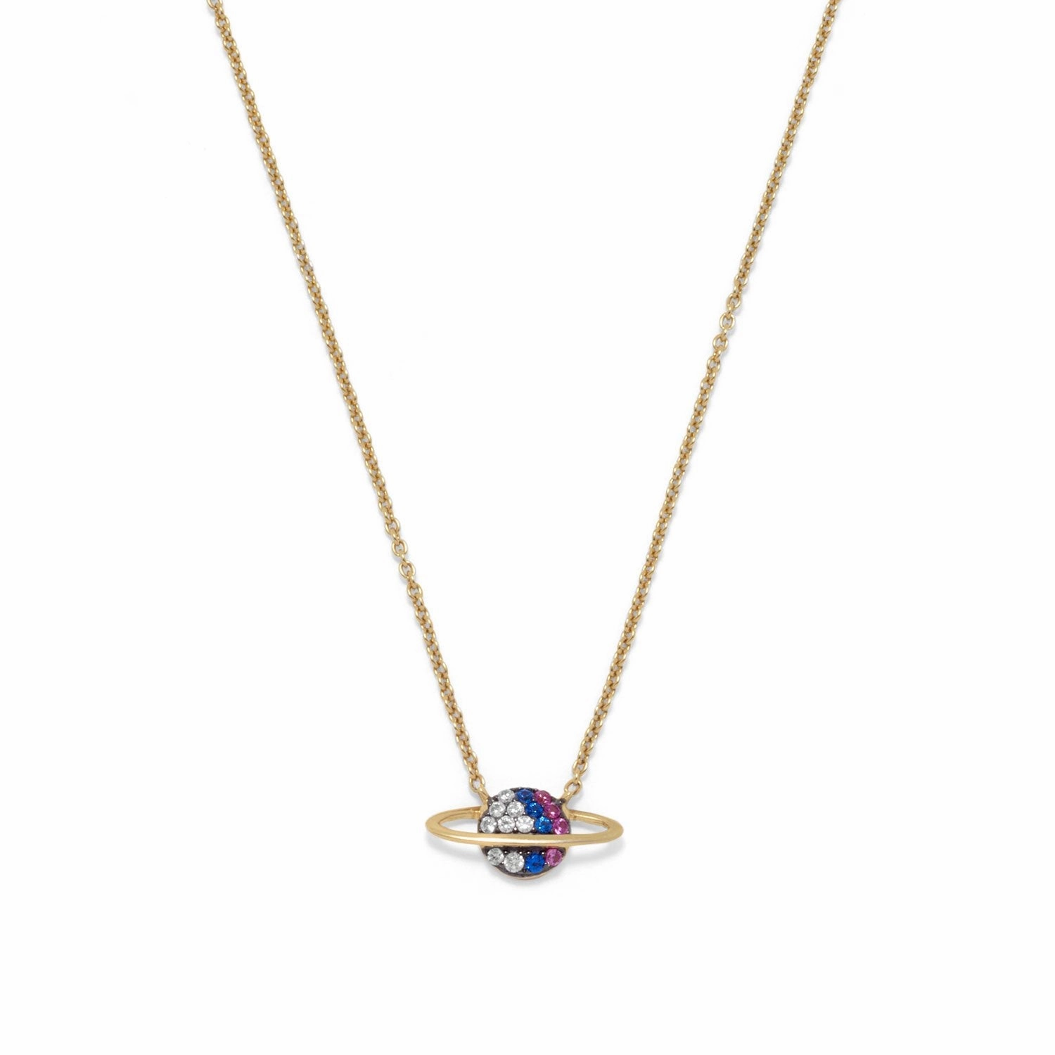 Planet Saturn Necklace Gold-plated Sterling Silver with Cubic Zirconia Event Jeweled Adornment Effortless Wear