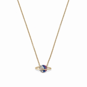 Planet Saturn Necklace Gold-plated Sterling Silver with Cubic Zirconia Event Jeweled Adornment Effortless Wear