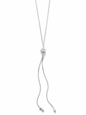Lariat Necklace Diamond-cut Snake Chain Sterling Silver Adjustable with Slider Crystal Piece Pretty Piece