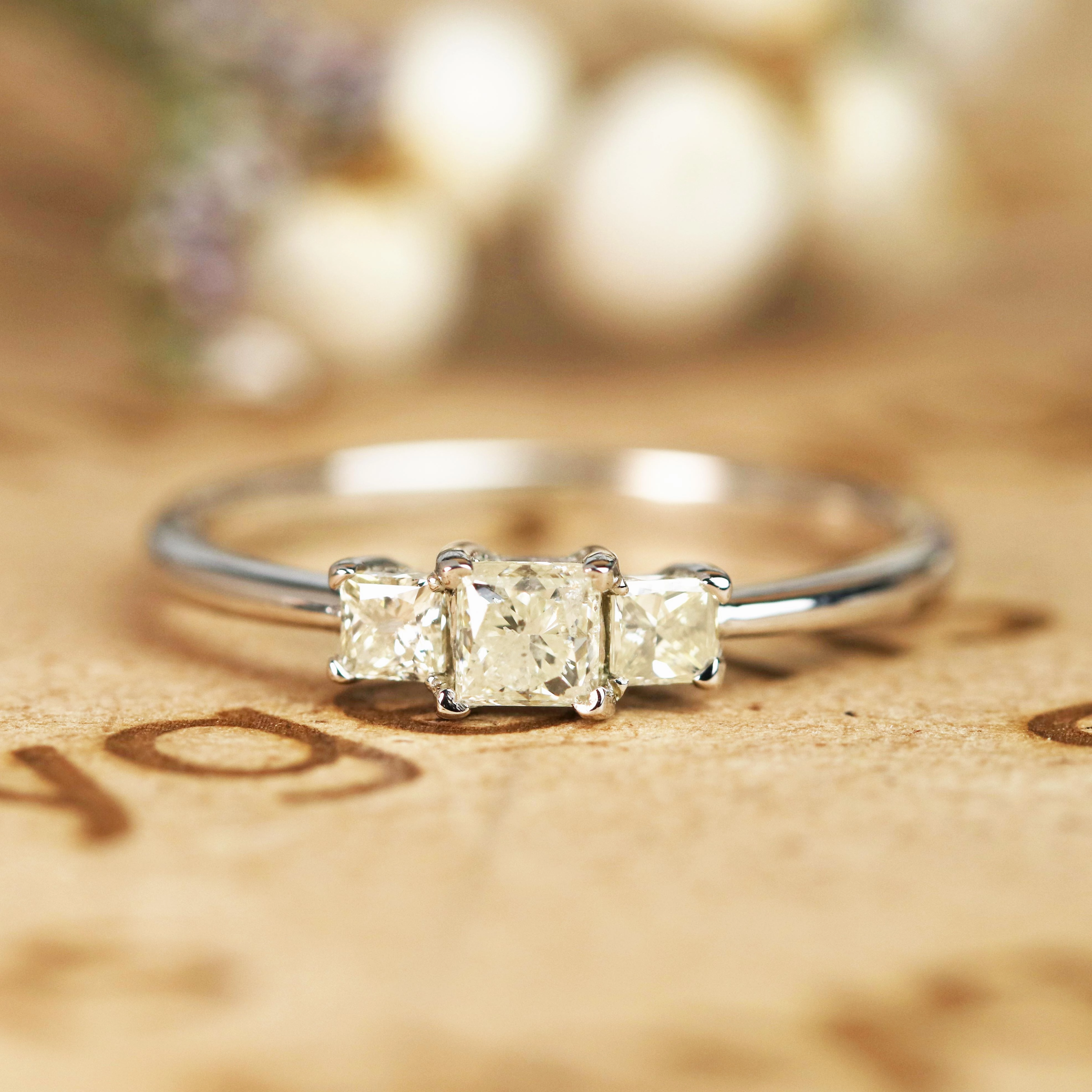 0.40 Carat Princess Cut Diamond Three Stone Engagement Ring In White Gold Hostess Gift Urban Present