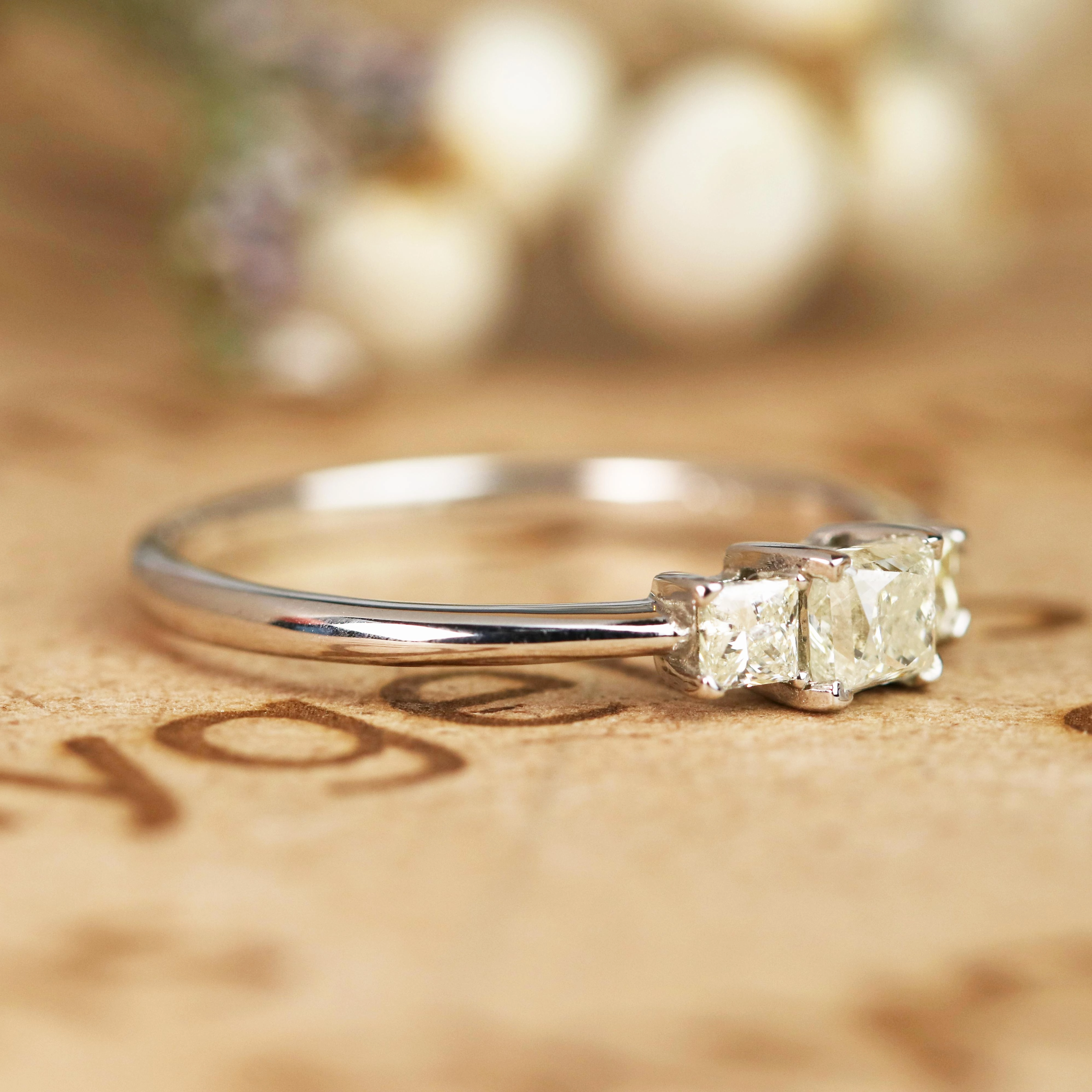 Unique Object Quality Object 0.40 Carat Princess Cut Diamond Three Stone Engagement Ring In White Gold