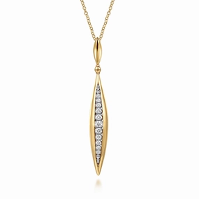 Shaped Precision Graceful Shape 14K White and Yellow Gold Diamond Bullet Drop Necklace
