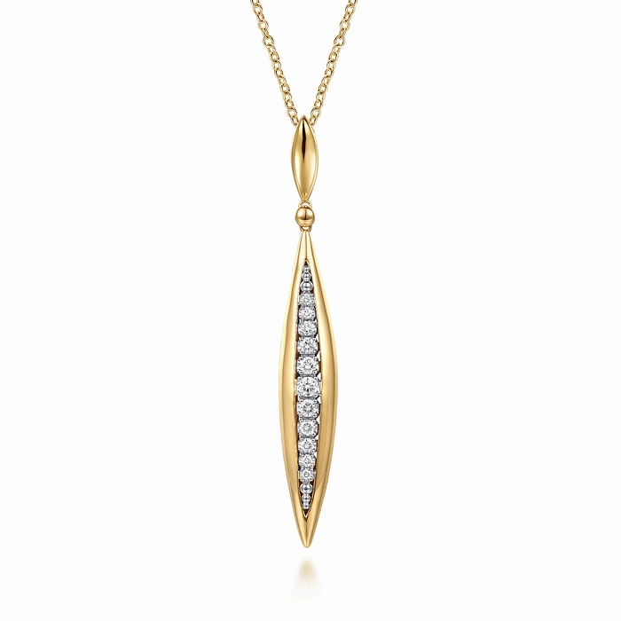 Shaped Precision Graceful Shape 14K White and Yellow Gold Diamond Bullet Drop Necklace