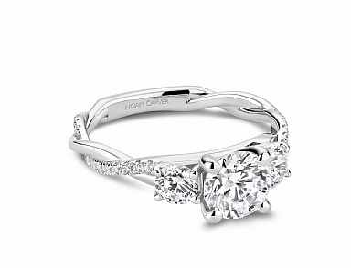 Noam Carver Round Center Side Stone Diamond Engagement Ring Setting in 14K White Gold (.67ctw) Modern Flow Sparkle Surface