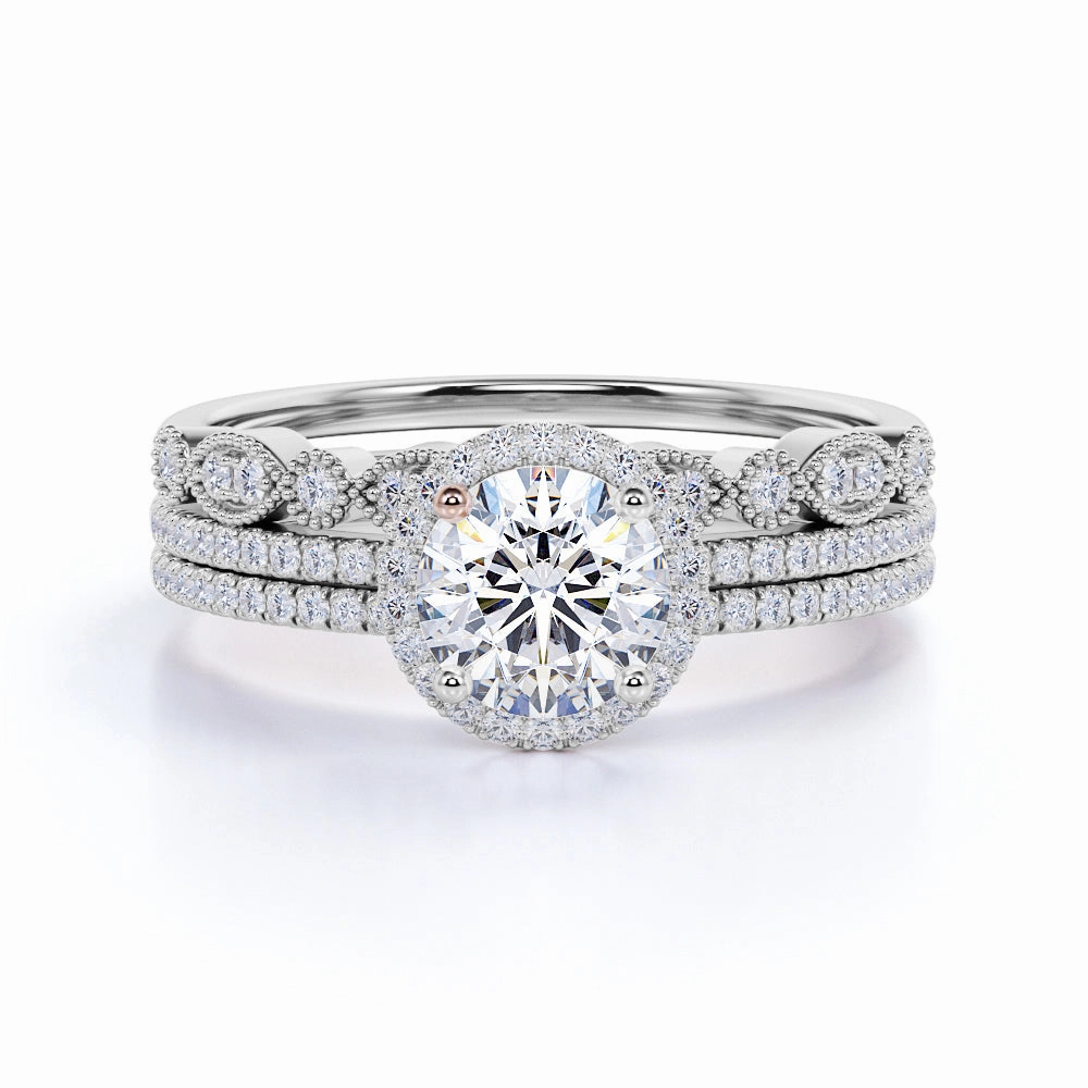 Eternal Embellishment Daily Grace Pave 2 Carat Round Cut Moissanite Halo Trio Set