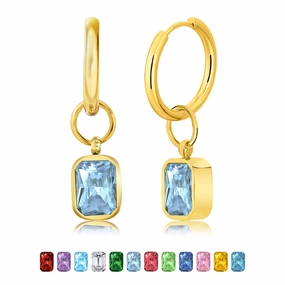 Chic Decoration 2 Carat Emerald Cut - Alexandrite - June Birthstone Bezel Huggie Hoop Earrings - 18K Yellow Gold Plating