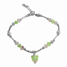 Pass Down Treasure Green Butterfly Childrens Charm Bracelet Made with Crystals and Imitation Pearls