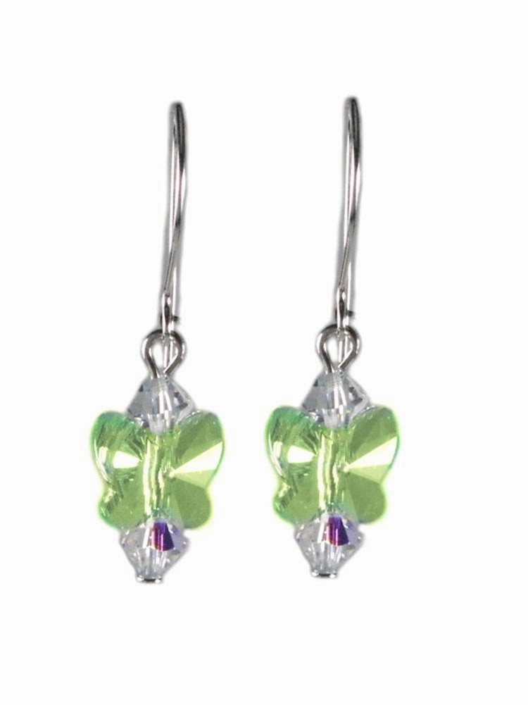 Green Butterfly Earrings Made with Swarovski(R) Crystal Sterling Silver Beautiful Embellishment