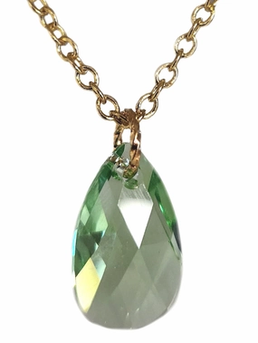 Green Crystal Necklace Pear shape with Gold-plated Chain Beautiful Ornament