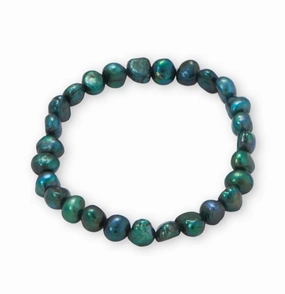 Curved Silhouettes Green Dyed Cultured Freshwater Pearl Stretch Bracelet