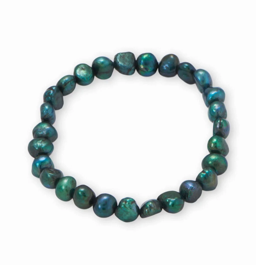 Curved Silhouettes Green Dyed Cultured Freshwater Pearl Stretch Bracelet