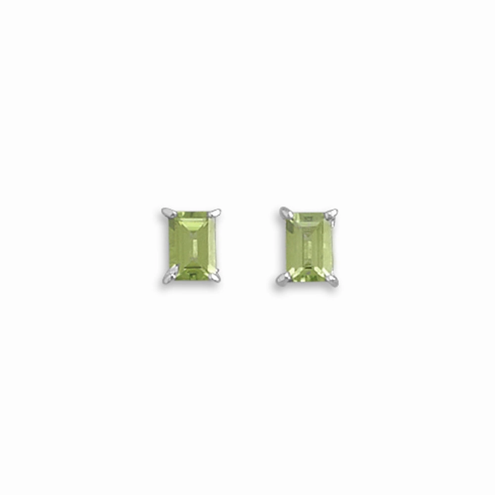Green Peridot Post Stud Earrings Sterling Silver 6mm Straight Adornment