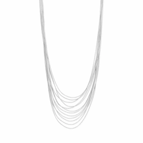 Party Night Sterling Silver 12-strand Extra Long Length Layered Necklace Liquid Silver