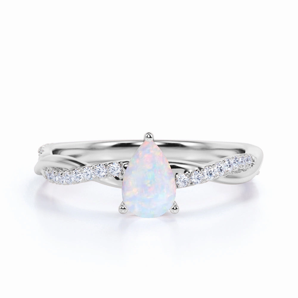 Modern Expression Handcrafted Piece Infinity 0.75 Ct Pear Cut Lab Created Opal Engagement Ring