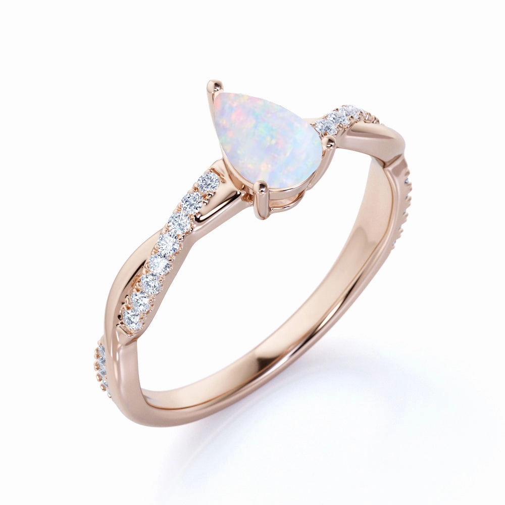 Infinity 0.75 Ct Pear Cut Lab Created Opal Engagement Ring Contemporary Art