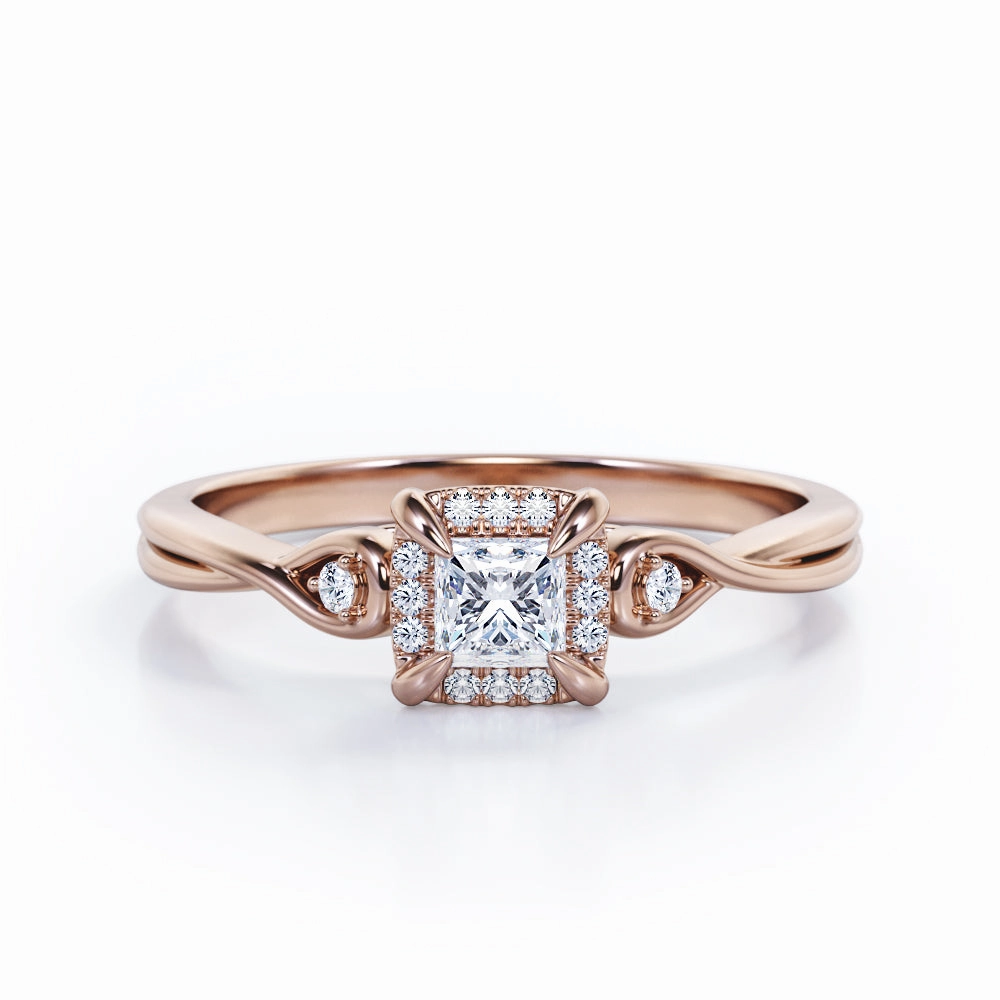 Lovely Appearance Halo 0.50 Ct Princess Cut Diamond Engagement Ring