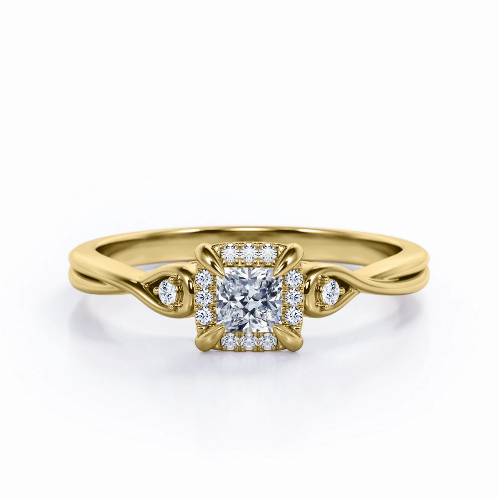 Halo 0.50 Ct Princess Cut Diamond Engagement Ring Modern Gift