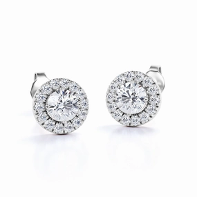 Halo 0.60 CT TDW Round Natural White Diamond Antique Stud Earrings in White Gold High-Quality Must-Have